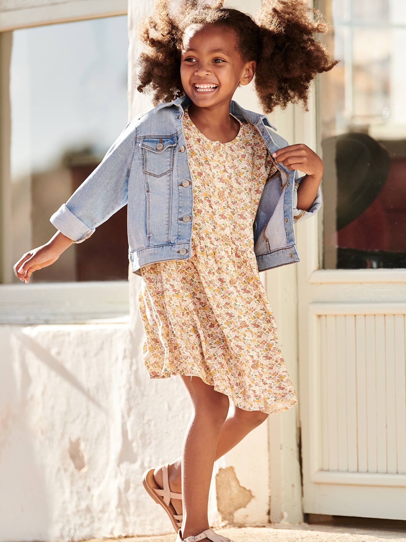 Vertbaudet Mädchen Kleid, Blumen Oeko-Tex - marine