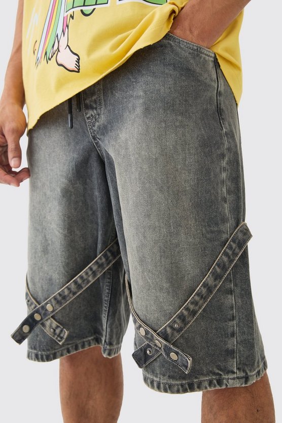 Graue Jeansshorts mit elastischem Bund