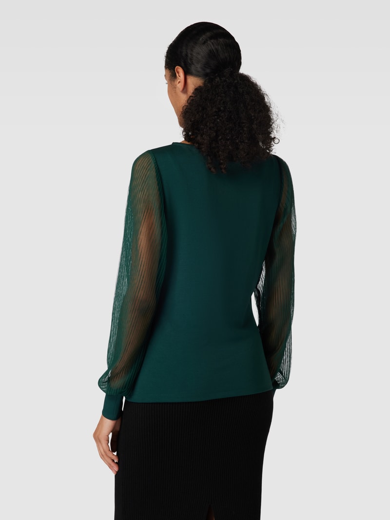 Blusenshirt mit Ärmeln aus transparentem Material in dunkelgrün