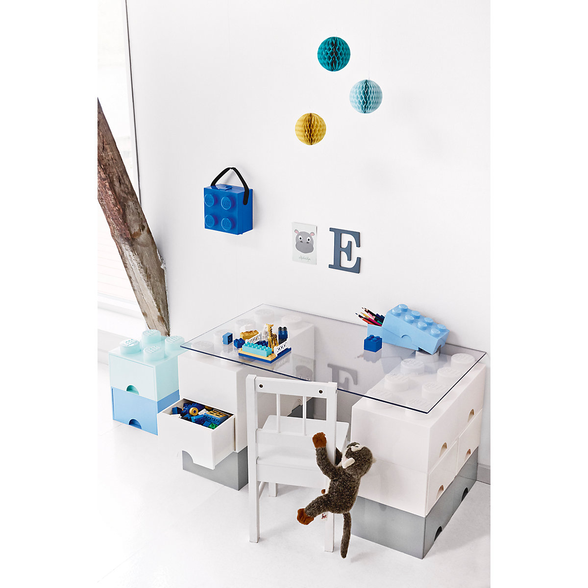 LEGO® Aufbewahrungsbox Storage Brick 4er blau mit Schublade, 25 x 25 x 18 cm