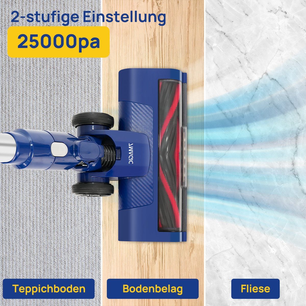 7Magic Akku-Handstaubsauger Staubsauger Kabellos mit 25000pa Saugkraft, 6 in1 Akkustaubsauger, 160 W, beutellos, 1.0L Staubbehälter, für Tierhaare, Teppich, Polster und Hartboden