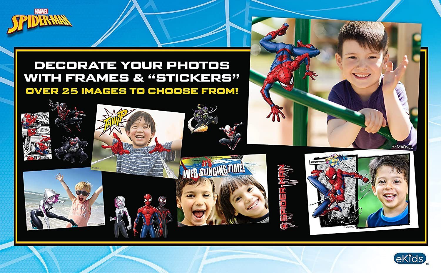 eKids Spiderman Kinderkamera Kinderkamera (mit Foto- und Videofunktion, mit lustigen Bearbeitungsfunktionen)
