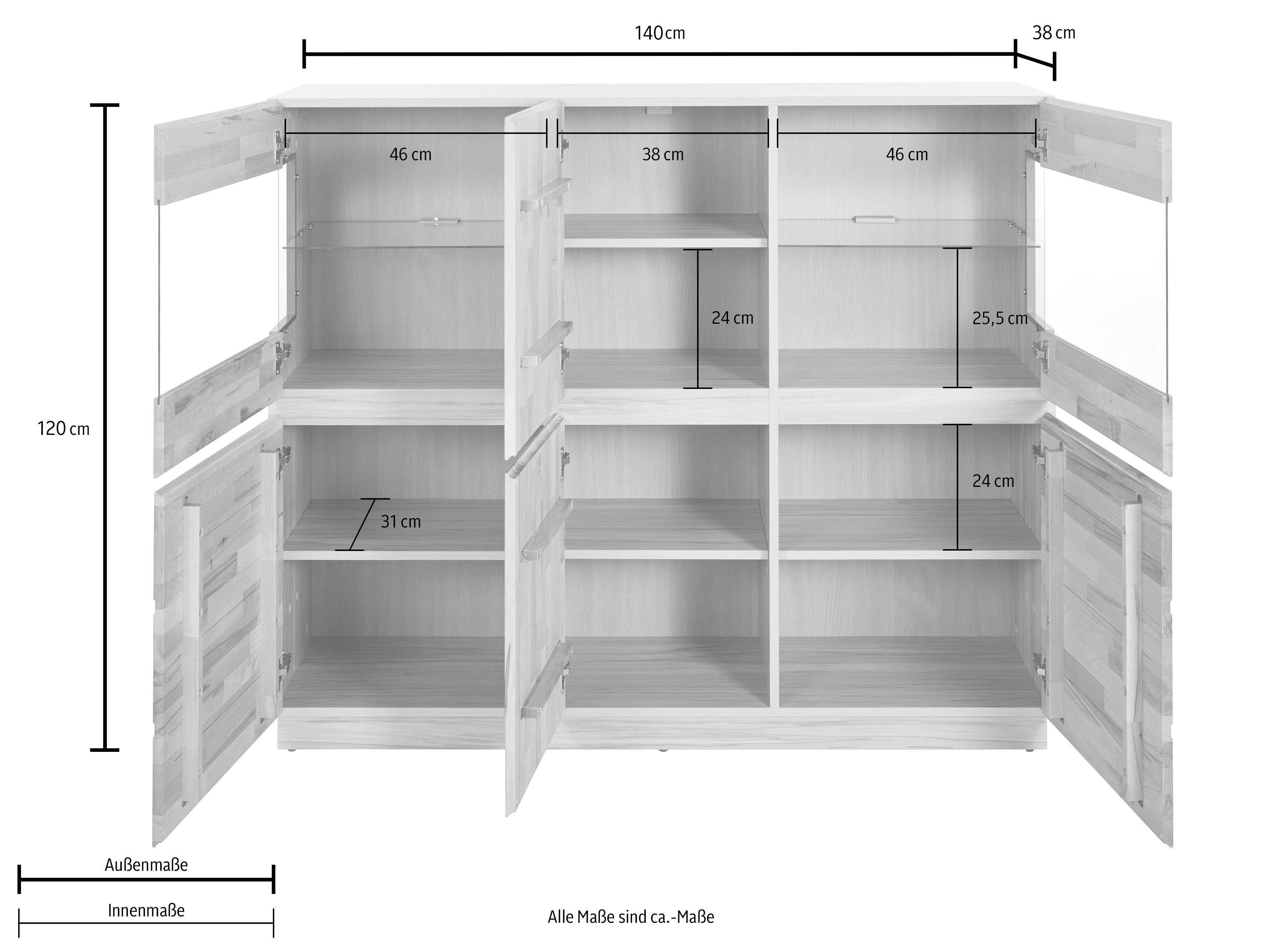 Home affaire Highboard, Breite 140 cm