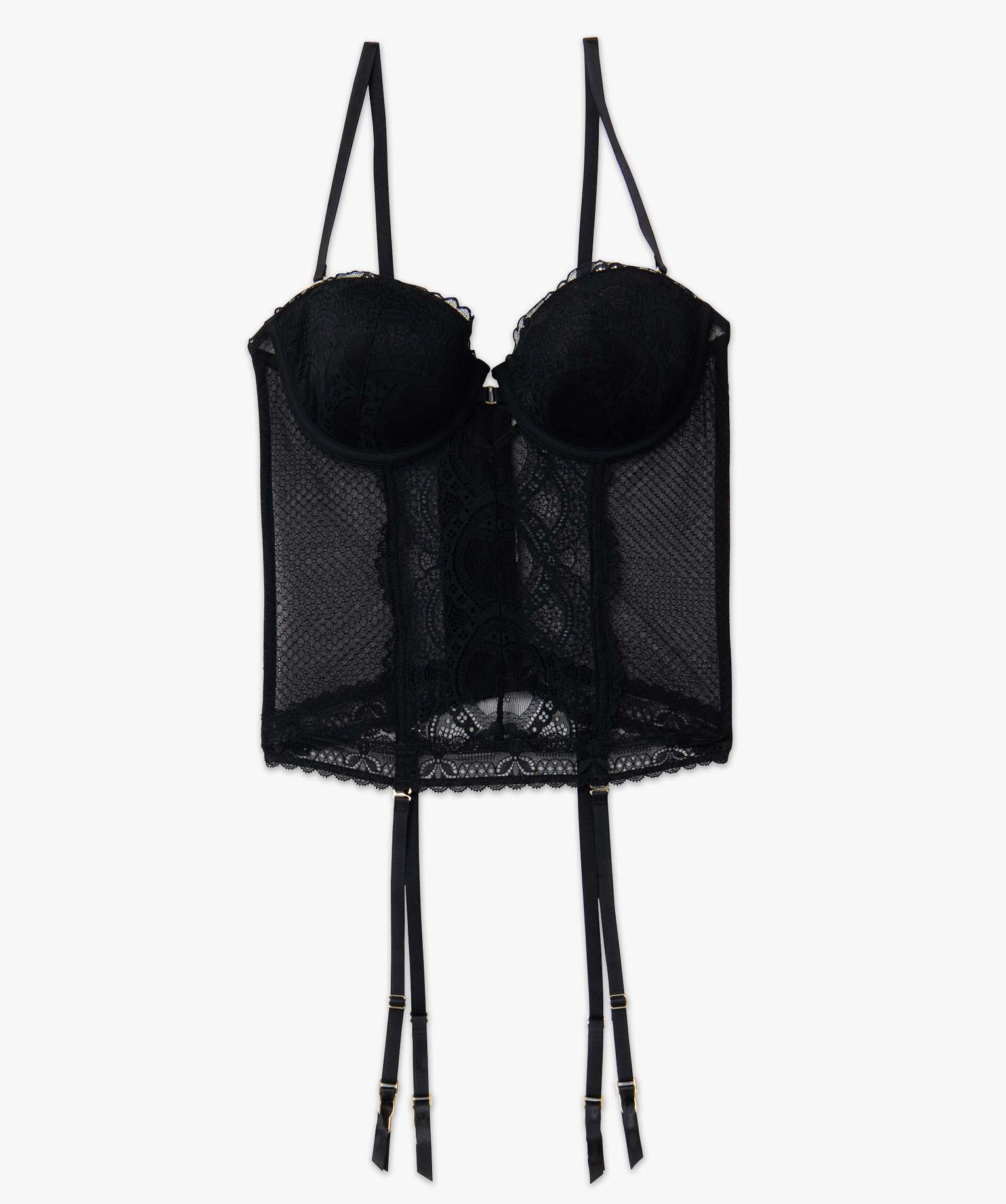 Guêpière en dentelle à armatures avec jarretelles amovibles noir | GEMO