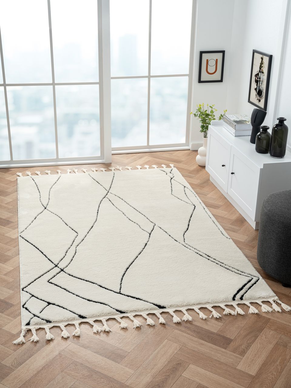 MyFlair Teppich Moroccan Escape, 140 cm x 200 cm, Farbe weiß, rechteckig, Florhöhe 19mm