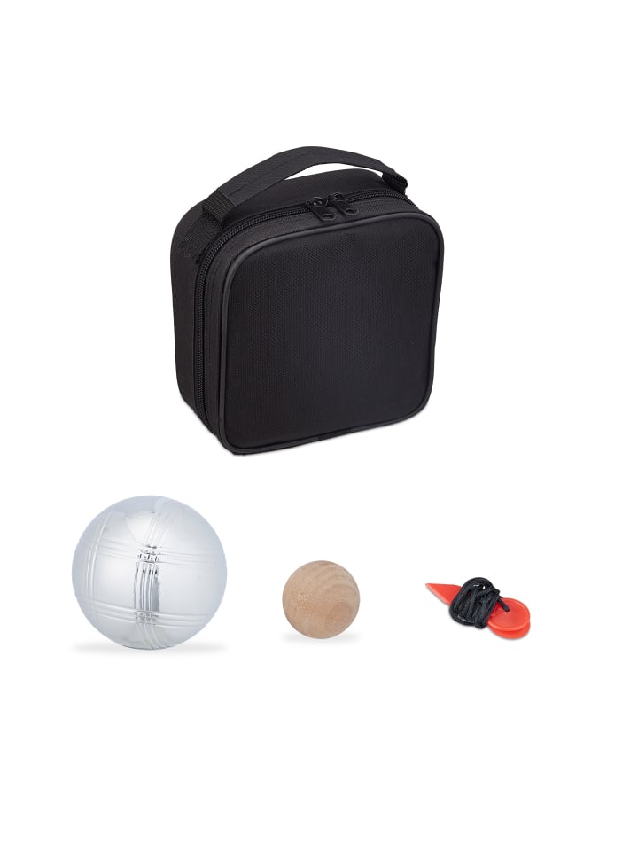 relaxdays 7-teiliges Boule Kugeln Set in Silber/ Schwarz günstig kaufen onesize