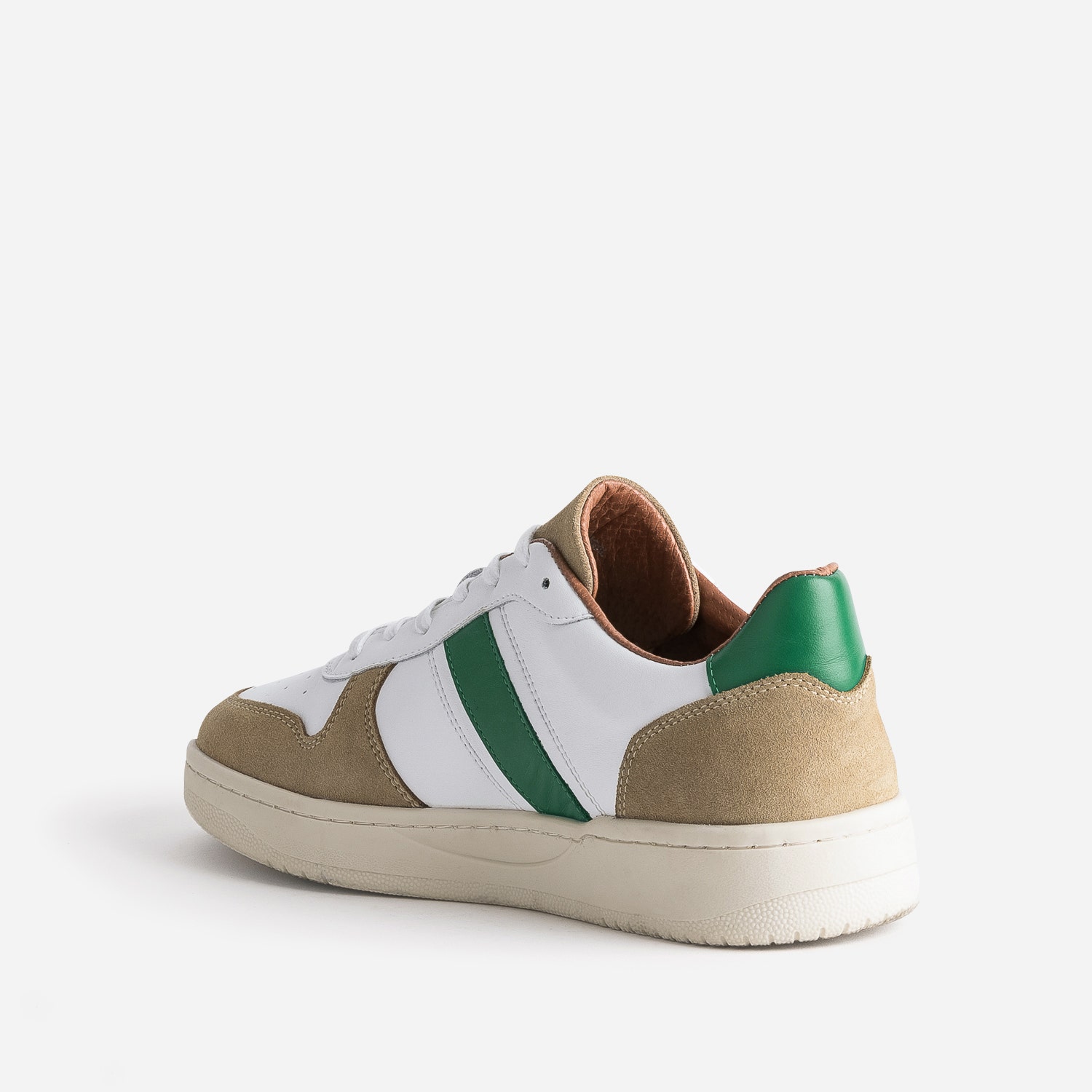 Tennis blanche, beige et verte en cuir
