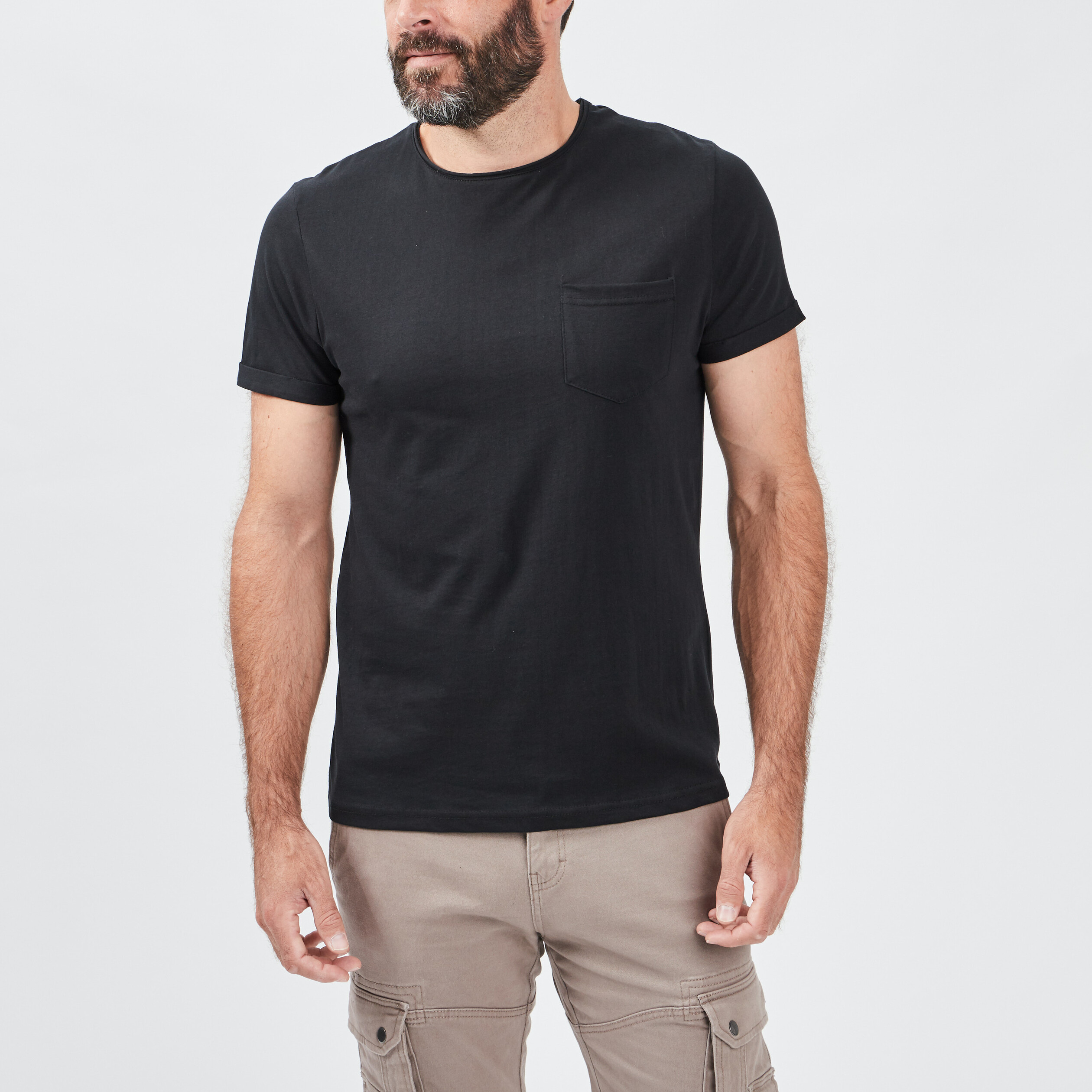 T-shirt col rond avec poche plaquée noir homme | La Halle