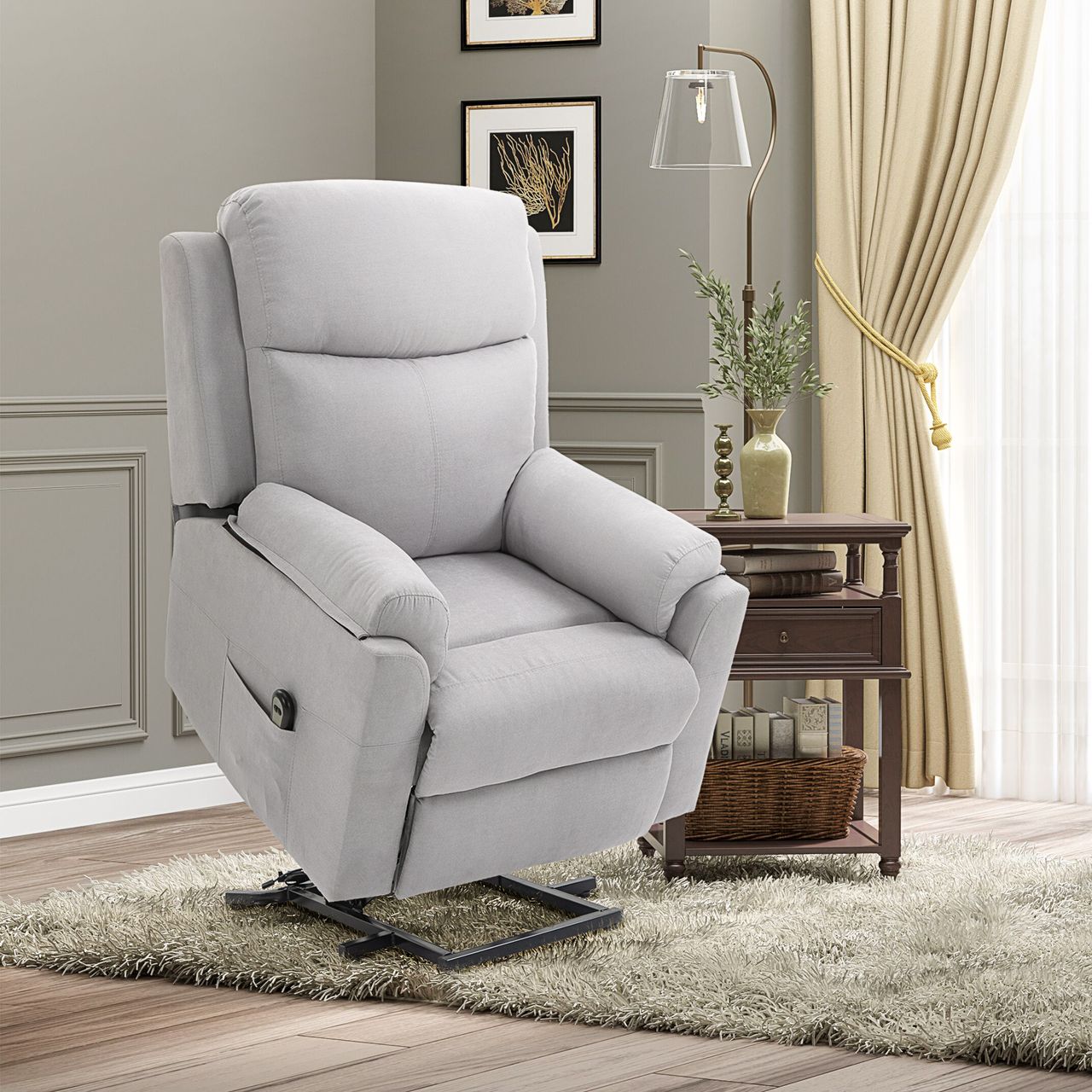 HOMCOM elektrischer Aufstehsessel Sessel mit Aufstehhilfe für Senior Relaxsessel Fernsehsessel Liegefunktion Leinen-Touch Grau 83 x 89 x 102 cm