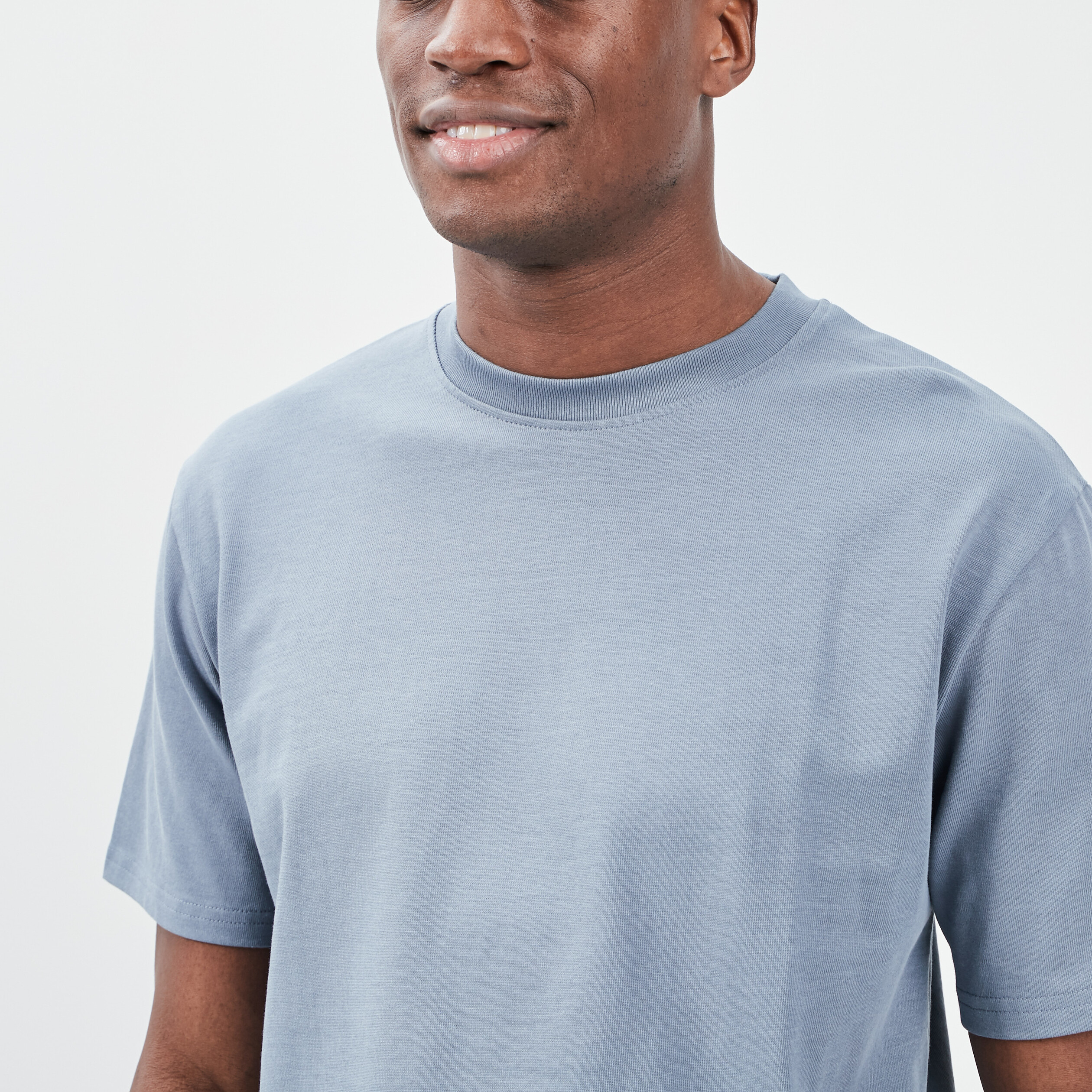 T-shirt droit col rond bleu gris homme | La Halle