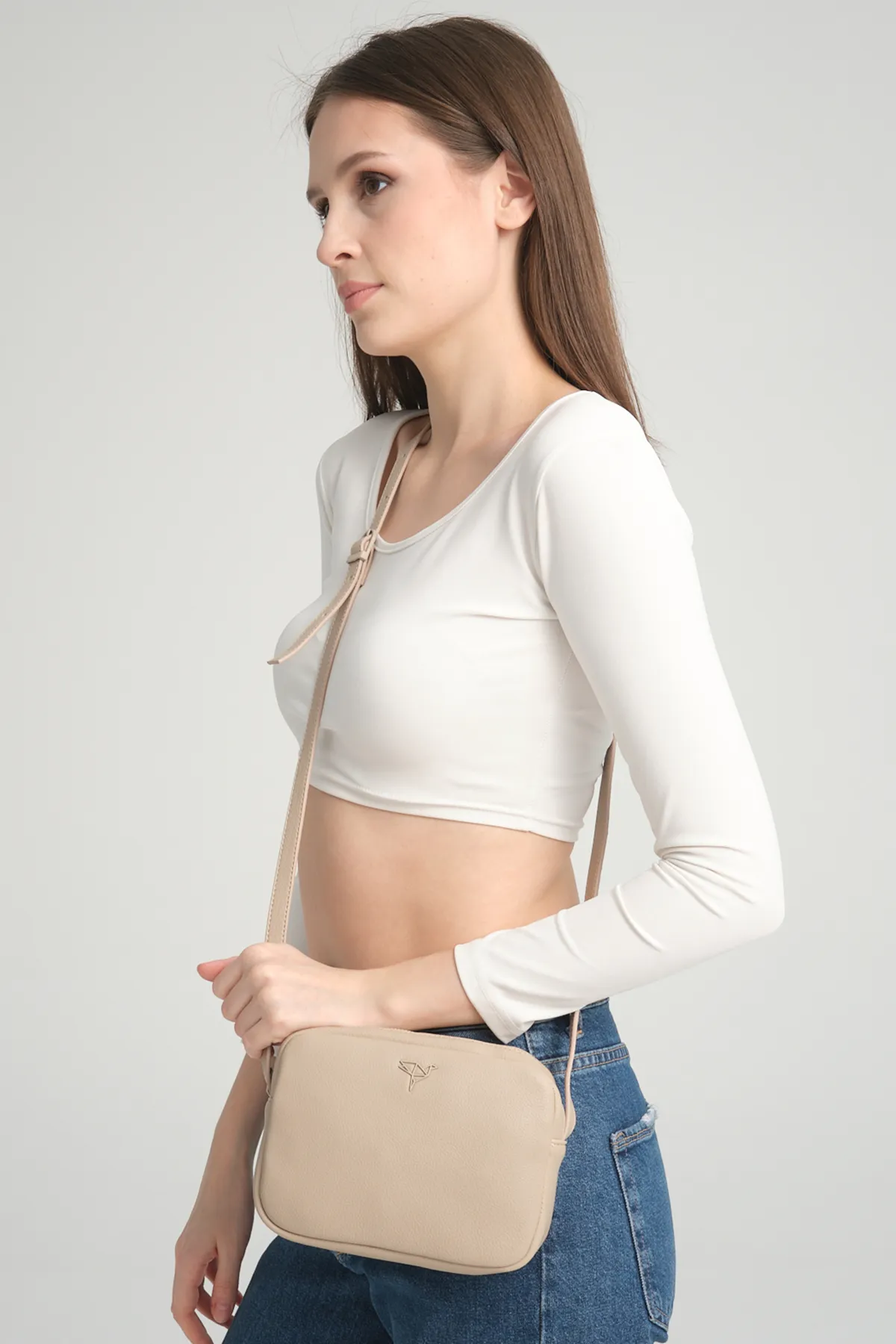Garbalia  Damen-Minitasche Liberty Beige Creme mit verstellbarem Schultergurt mit Kreuzgriff und Reißverschluss