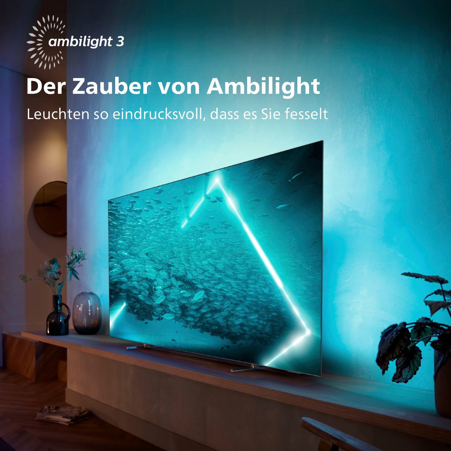 Philips 48OLED707/12 OLED-Fernseher (121 cm/48 Zoll, 4K Ultra HD, Android TV, Smart-TV, 3-seitiges Ambilight)