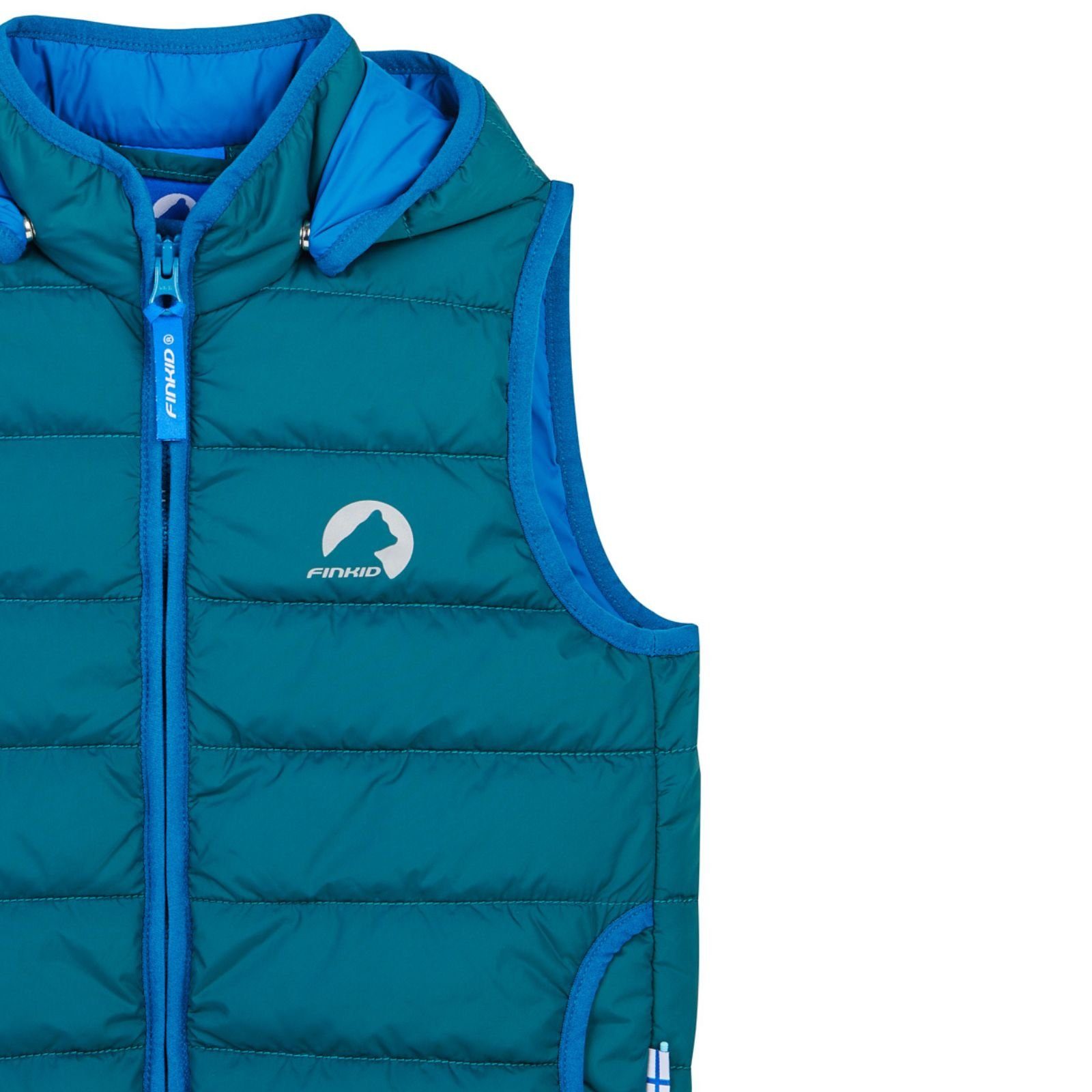 Finkid Funktionsweste Finkid Vanuli Finkid Deep Teal/Seaport Steppweste Zip in abnehmbare Kapuze wärmend Zip-in wattiert