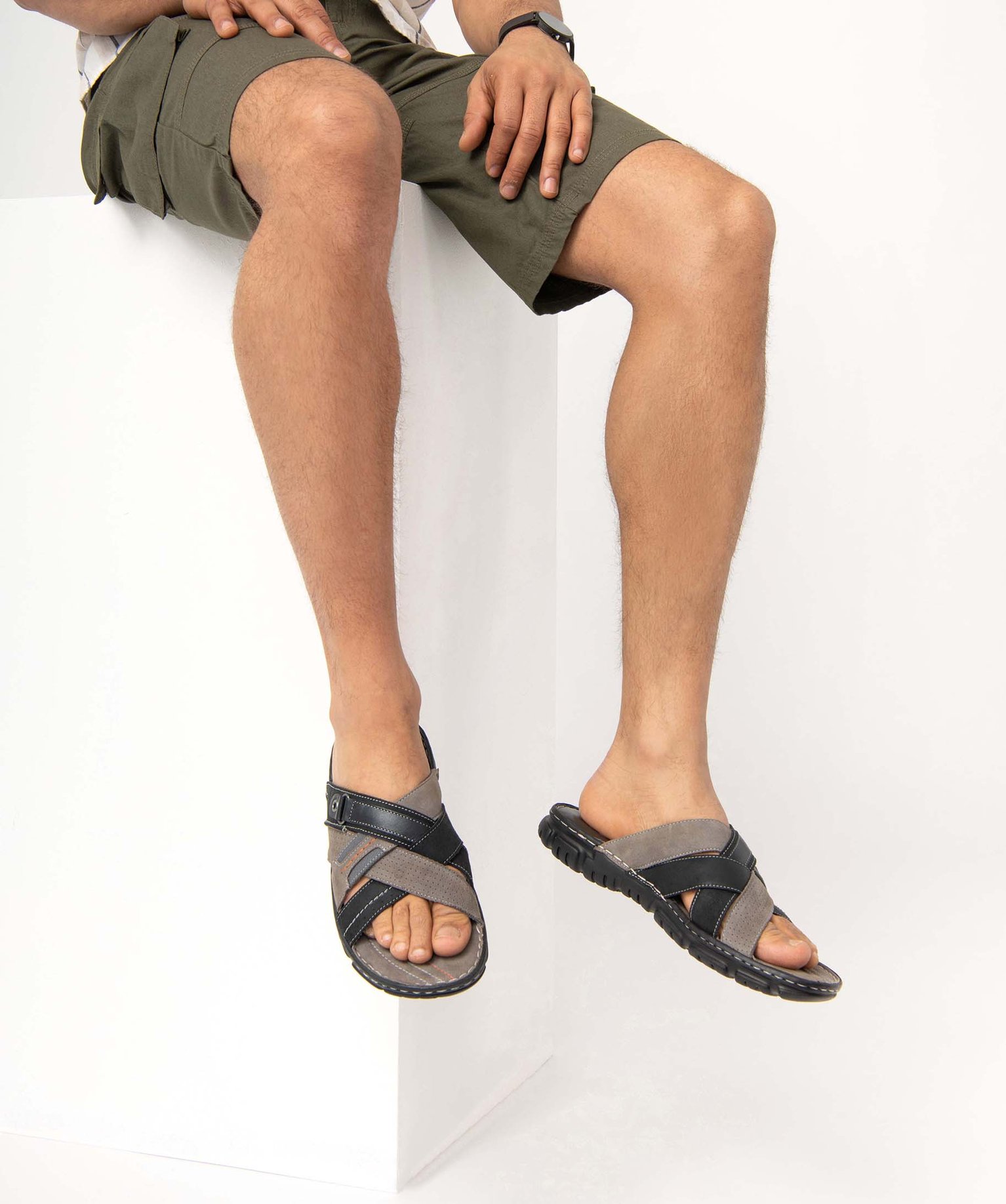Mules homme confort à brides multiples et surpiqres color... noir | GEMO