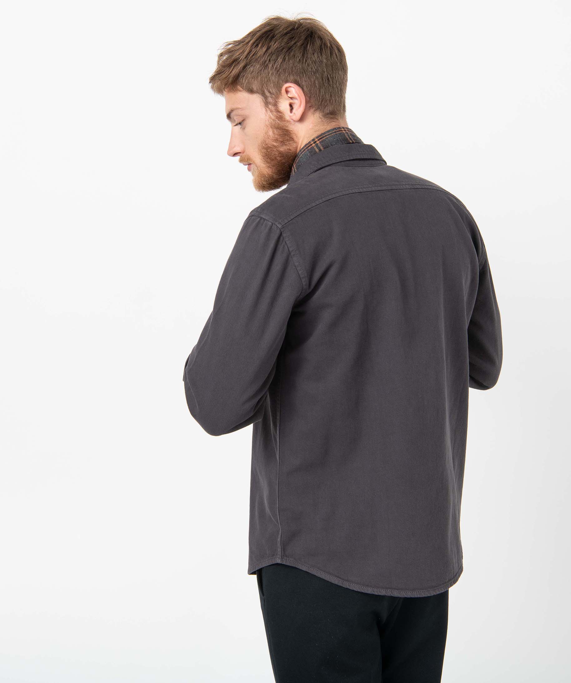 Sur-chemise homme unie aspect denim gris fonce | GEMO