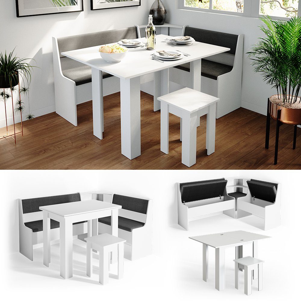 Vicco Sitzgruppe Eckbankgruppe Esszimmergruppe ROMAN Weiß, (Set, 5-tlg., 5-er Set), bequeme Polsterung