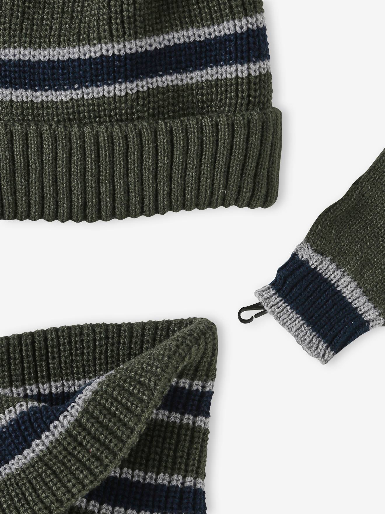 Vertbaudet Jungen-Set: Mütze, Rundschal & Handschuhe - khaki
