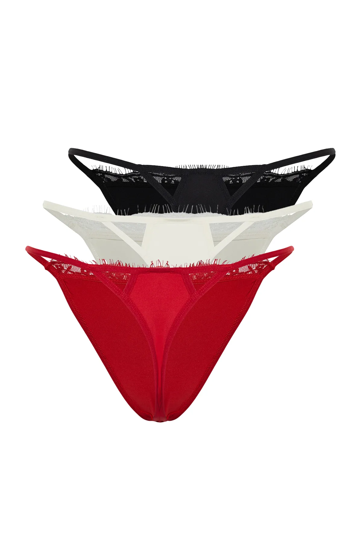 Trendyol Collection  Schwarz-mehrfarbiger Strick-Tanga mit Mikrospitze THMSS24KU00012
