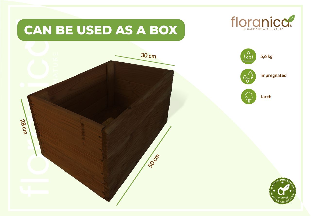 Pemicont Floranica Blumentopf aus Holz Kasten 50cm x 335cm x 285cm Braun Imprägniertes Lärchenholz Schutzhülle für Kräuter Blumen Haus- und Gartendekoration Innen- und Außenbereich EU-Produkt