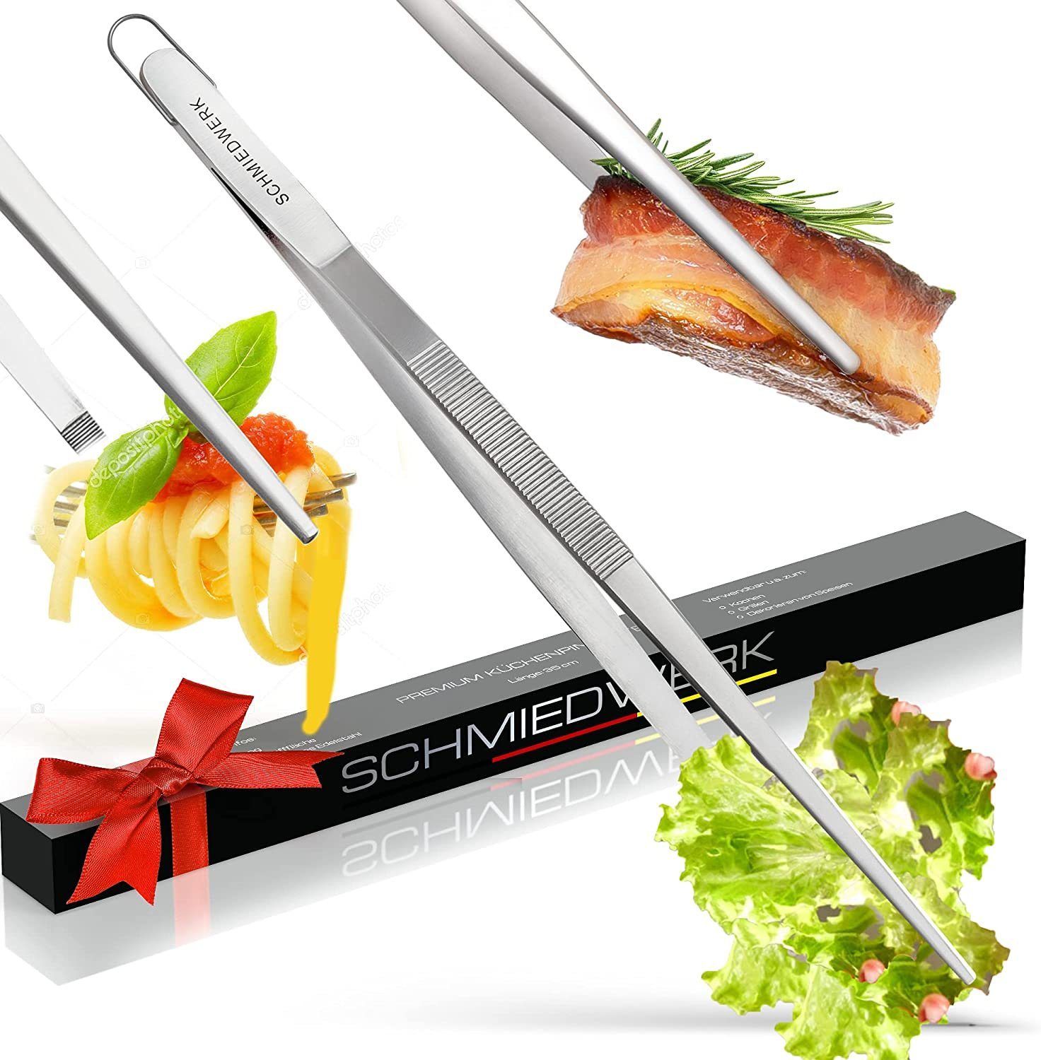 SCHMIEDWERK Grillzange Grillzange, Küchenpinzette, Kochpinzette, Profi Edelstahl, Pinzette, spülmaschinenfest