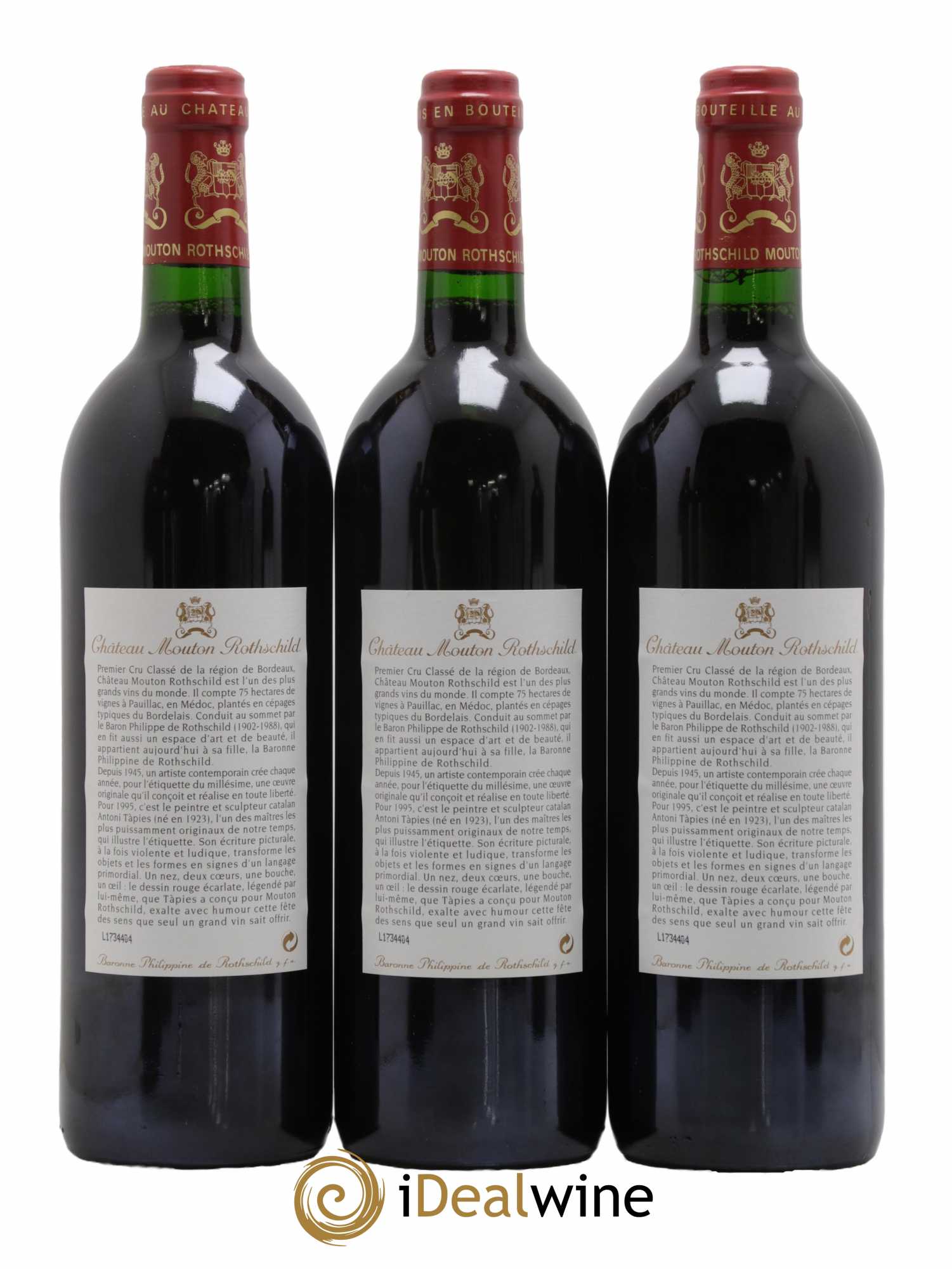 Château Mouton Rothschild 1er Grand Cru Classé  1995 - Lot de 6 Bouteilles