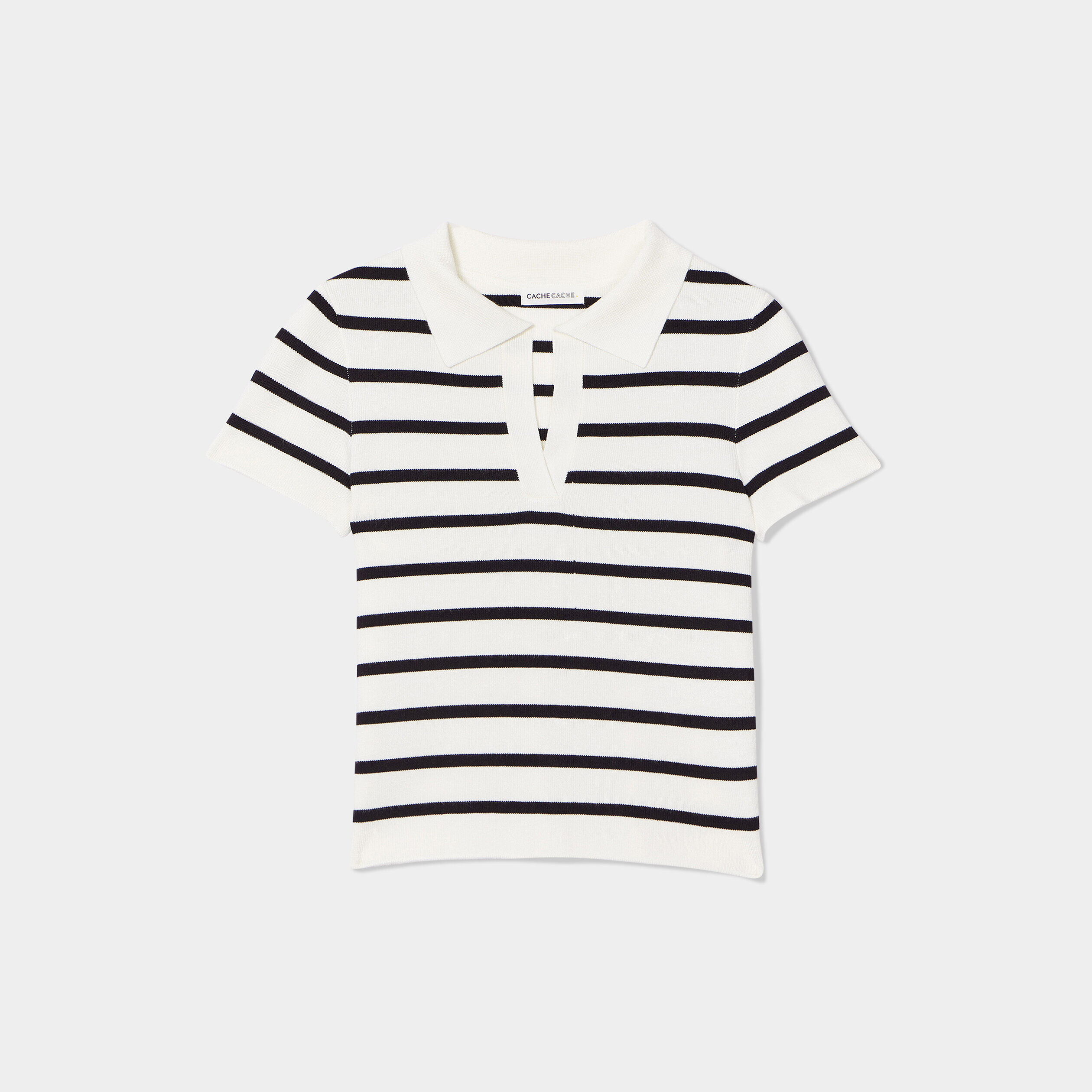 Pull cropped avec col polo blanc femme | Cache Cache