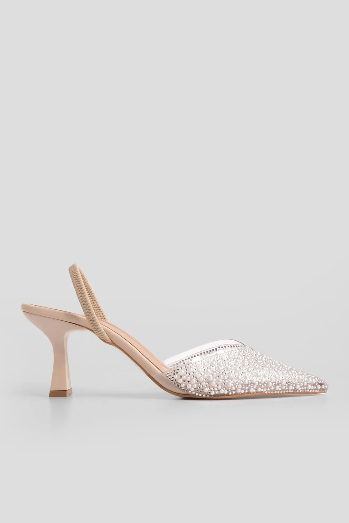 Marjin  Damen-Abendkleid mit Stiletto-Schmuck und spitzer Zehenpartie und offenem Rücken und Absatzschuhen Lala Beige