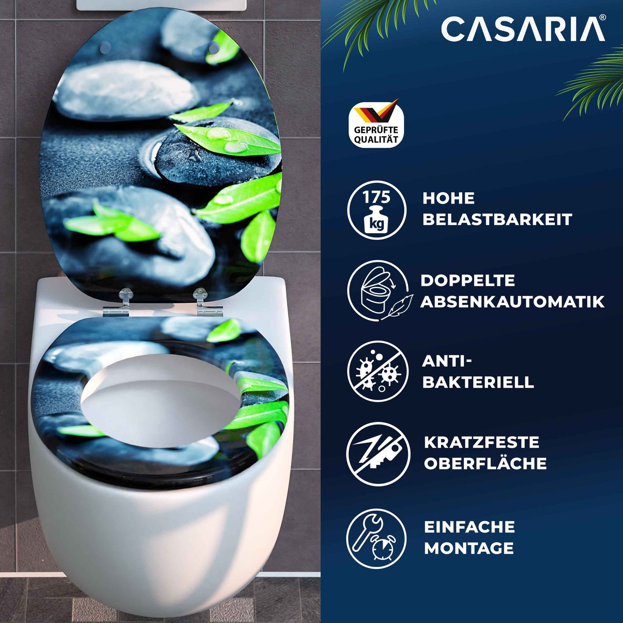 Casaria Toilettensitz Stein und Laub mit Absenkautomatik