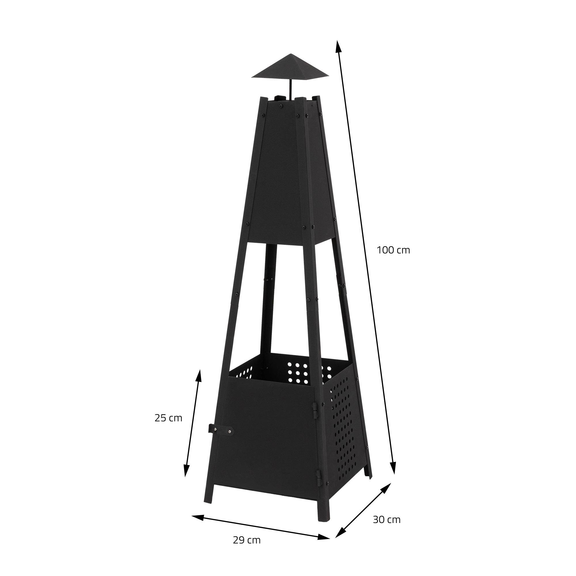ML-DESIGN Feuerschale Pyramiden Gartenkamin mit Schornstein Terrassenofen/Terrassenkamin, Metall Schwarz 100cm hoch Outdoor für Terrasse, Garten & Camping