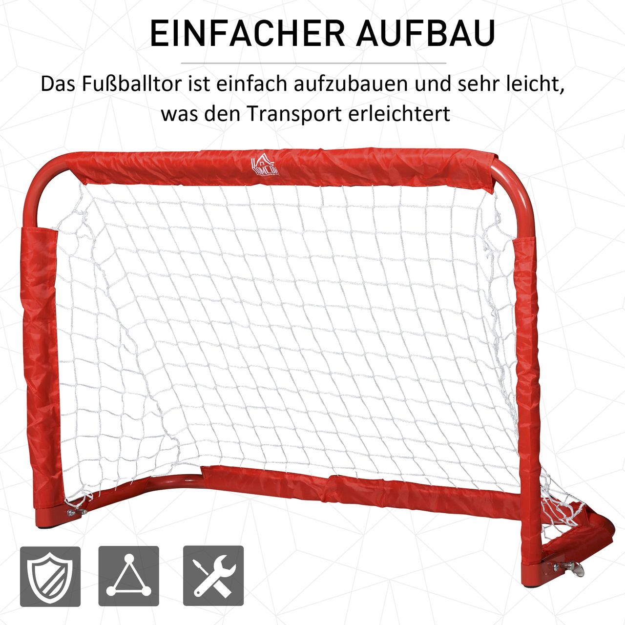 HOMCOM Fußballtore Fußballnetz 2er Set Minitore Faltbar Stahl(Q195) Tetrolon Rot 90 x 36 x 60 cm