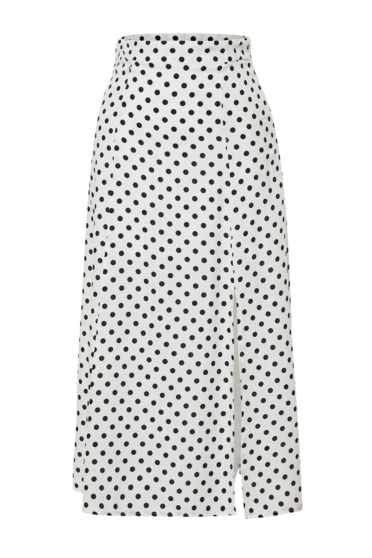 Trendyol Collection  Ecrufarbener gewebter Midirock aus Viskose mit Polka Dot-Muster und Schlitzdetail TWOAW20ET0205