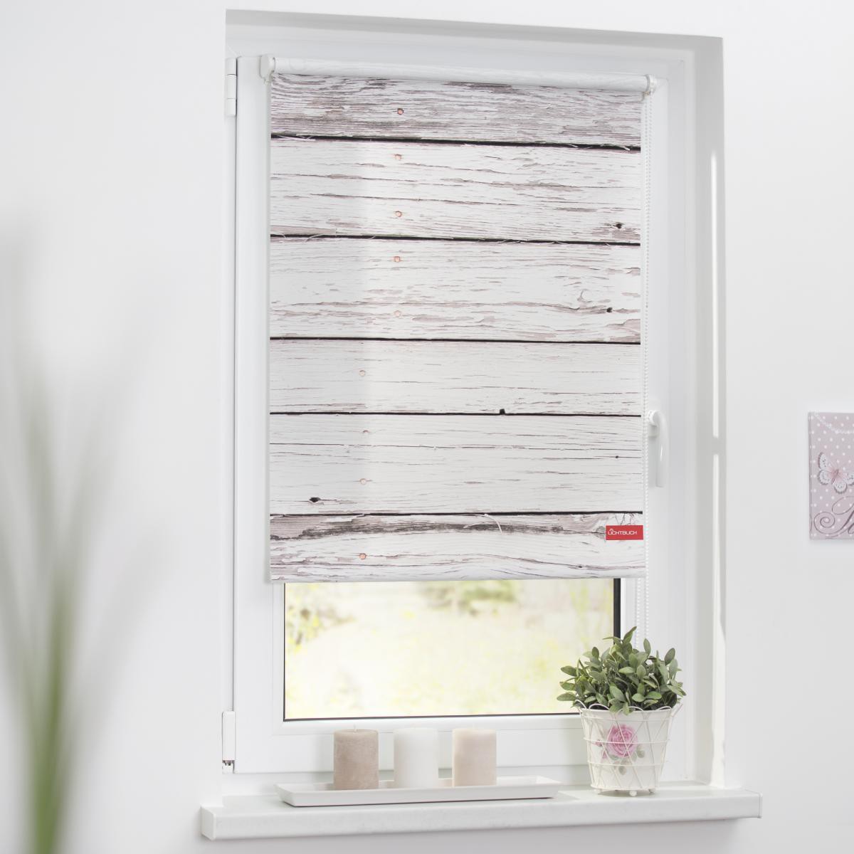 Lichtblick Rollo Klemmfix, ohne Bohren, blickdicht, Bretter-Vintage Weiß, 100 x 150 cm (B x L)