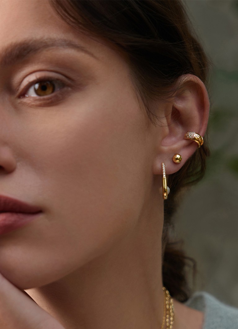 Ania Haie Goldene Perlen-Oval-Creolen S mit Zirkonia