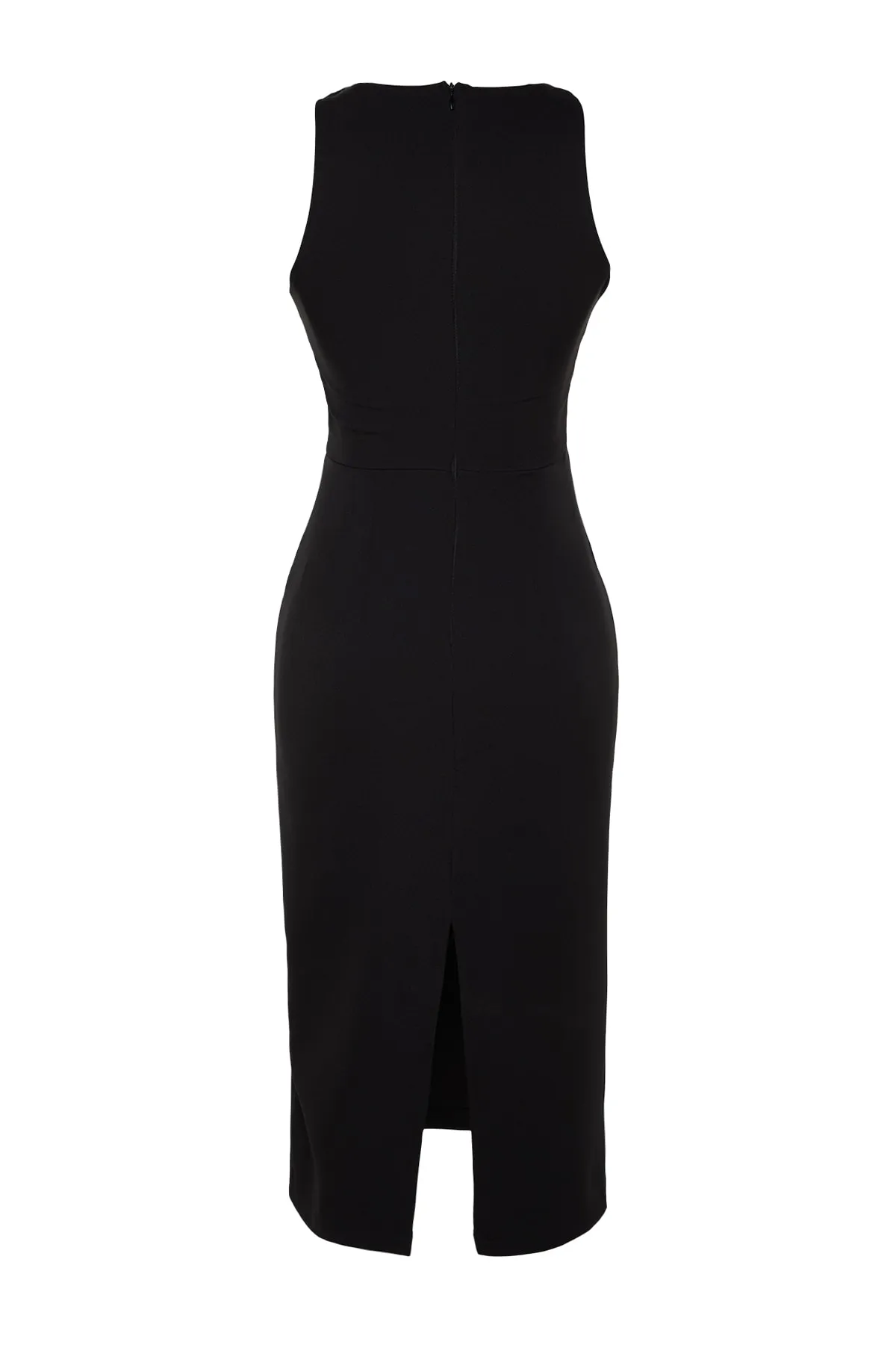 Trendyol Collection  Schwarzes Accessoire-detailliertes/tailliertes Midi-Webkleid TWOSS23EL02115