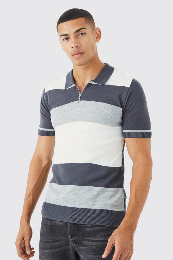 Gestreiftes Muscle-Fit Colorblock Poloshirt