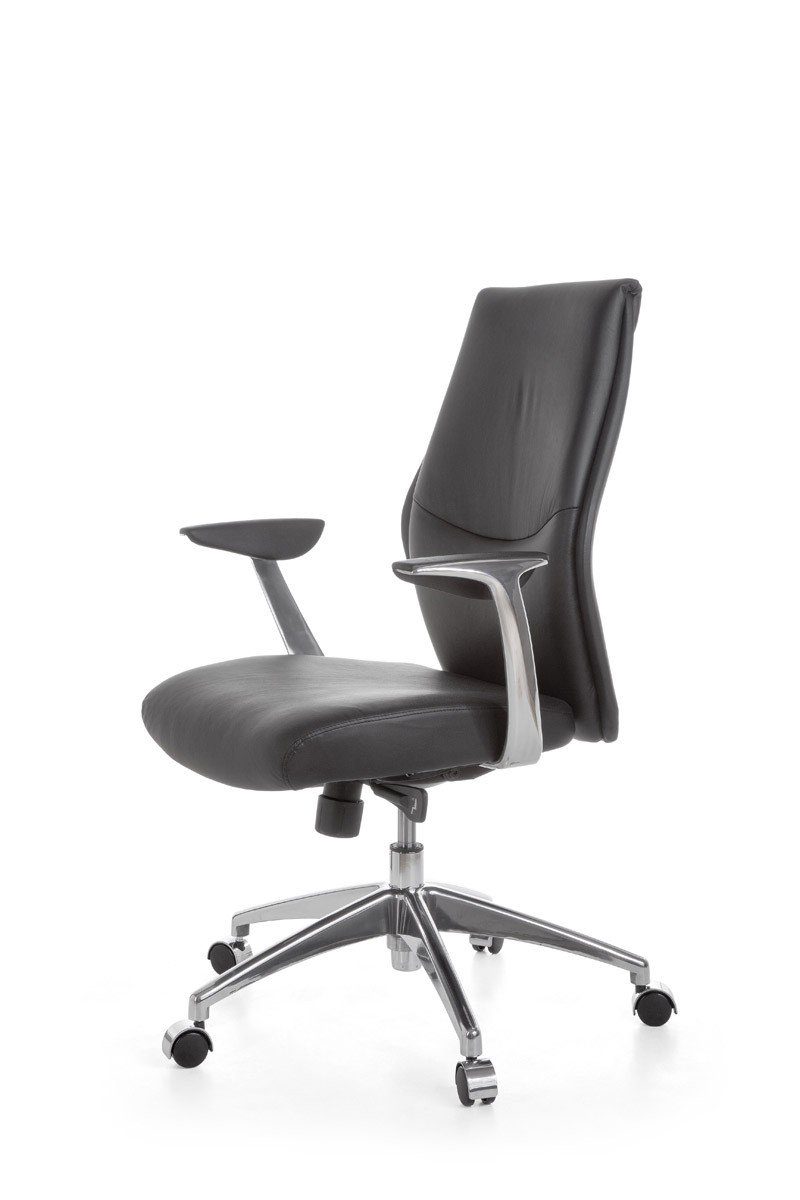 Amstyle Chefsessel SPM1.142 (Echtleder Schwarz, Bürostuhl XXL 120 kg Modern), Schreibtischstuhl Drehbar, Drehstuhl mit Armlehne