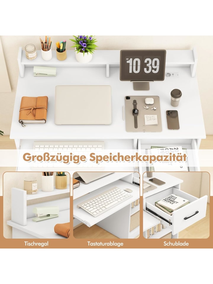 COSTWAY Schreibtisch mit Ladestation & USB/Type-C in Weiß günstig kaufen onesize