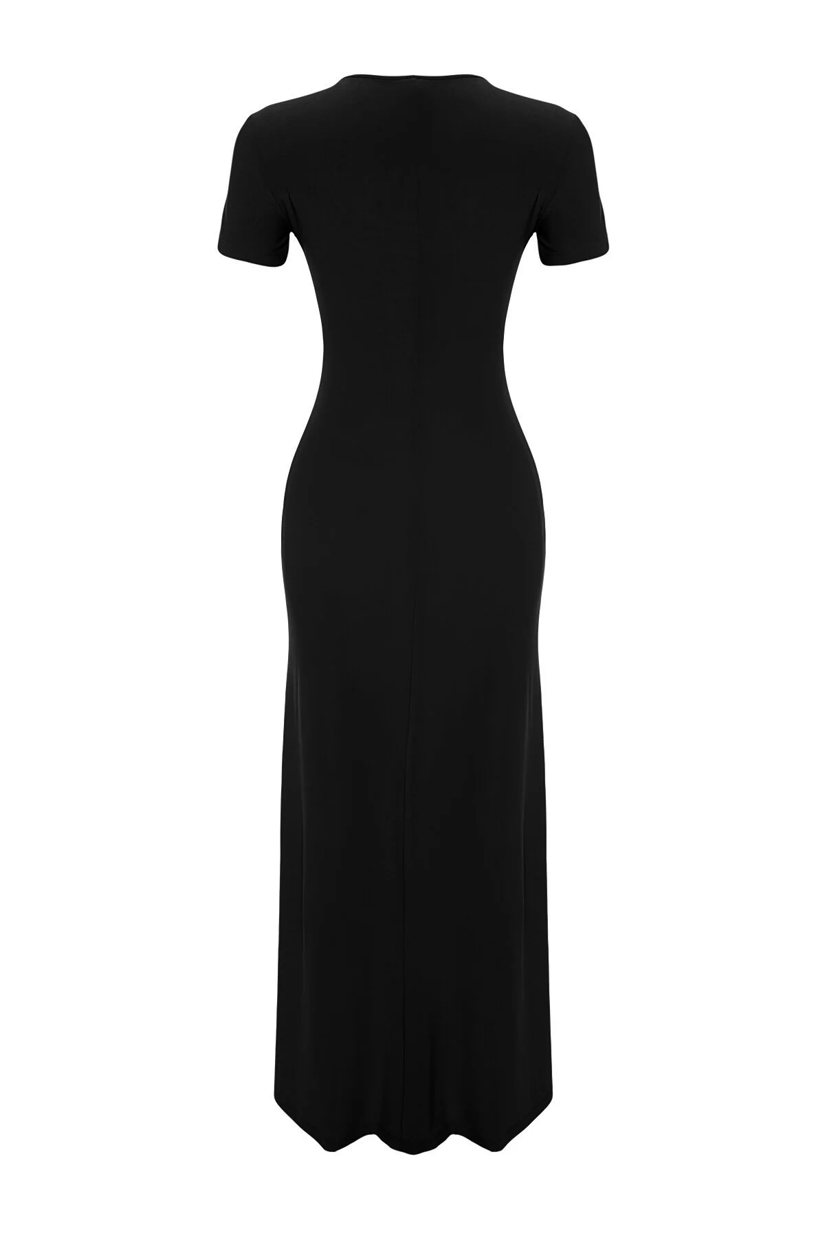 Trendyol Collection  Schwarzes kurzärmliges, figurbetontes/tailliertes Rundhals-Maxi-Bleistiftkleid aus flexiblem Strick TWOSS24EL00097