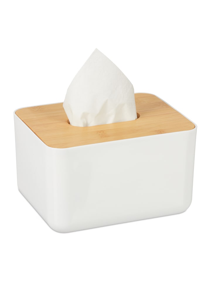 relaxdays Tücherbox in Weiß/Natur - (B)17 x (H)10 x (T)13 cm günstig kaufen onesize