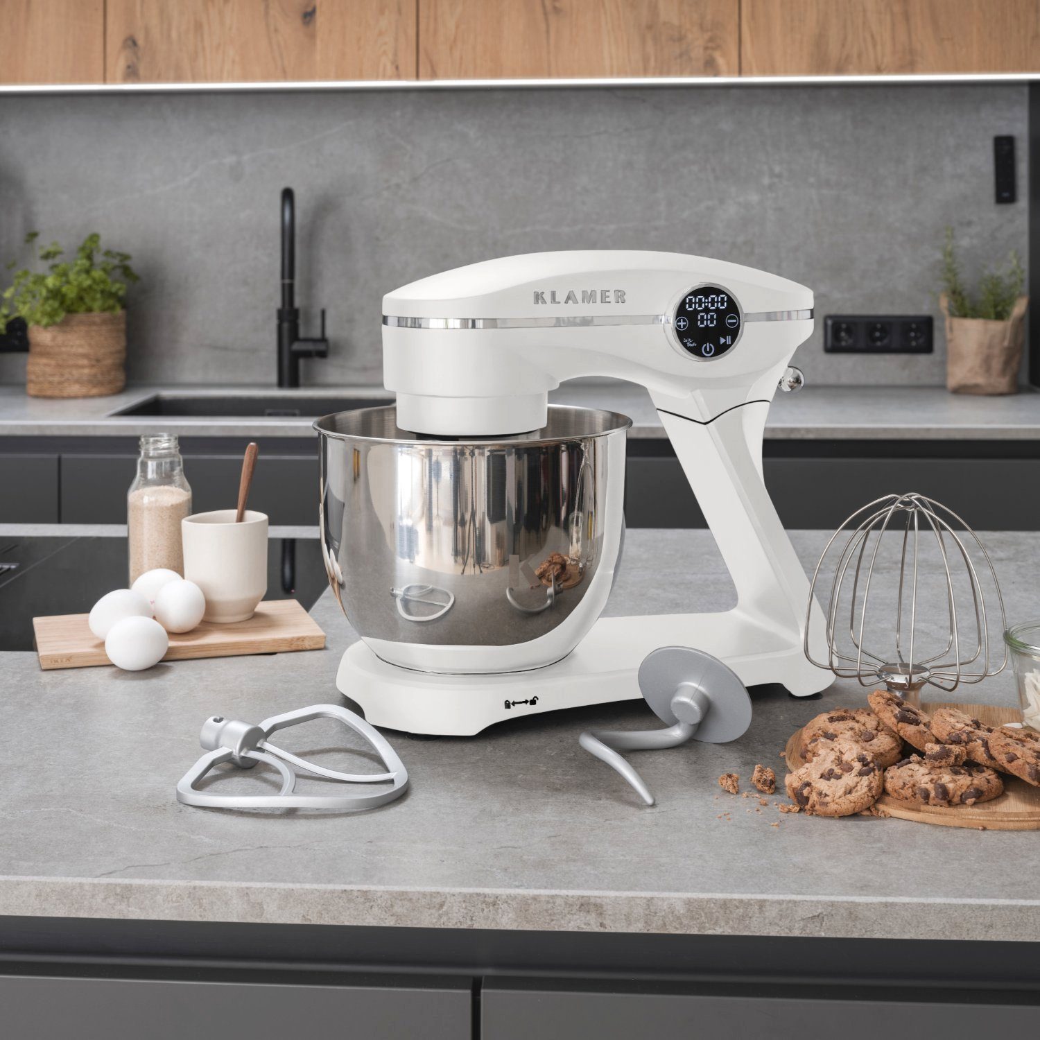 KLAMER Küchenmaschine KLAMER Küchenmaschine 1800W, Knetmaschine mit 6 Liter Edelstahl Schüs…