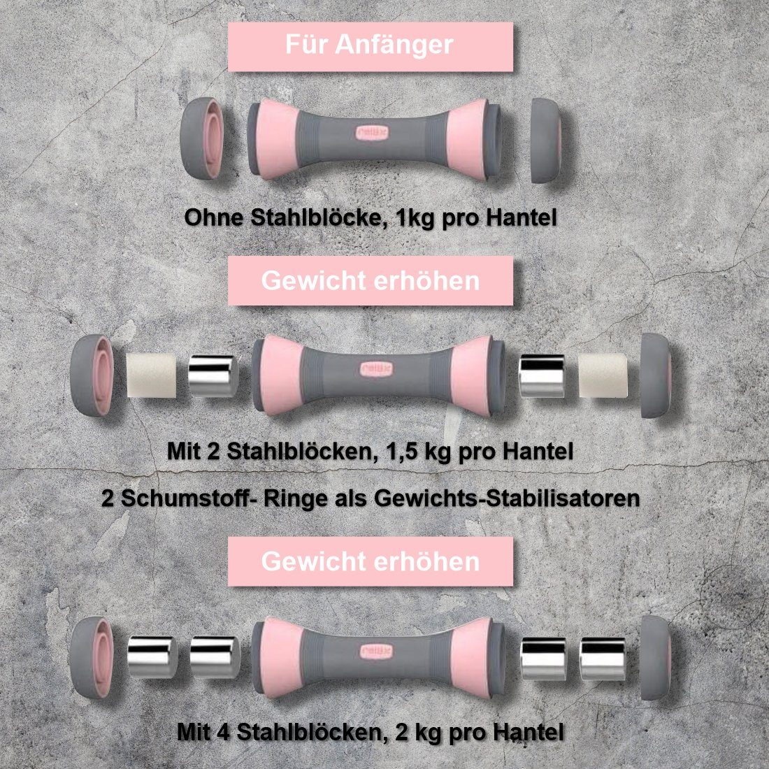 MIIGA Hantel, (2er Hantel-Set, 2 x Kurzhantel), variable Trainingsgewichte Schaumstoff-Gewichtsstabilisatoren-Ringe