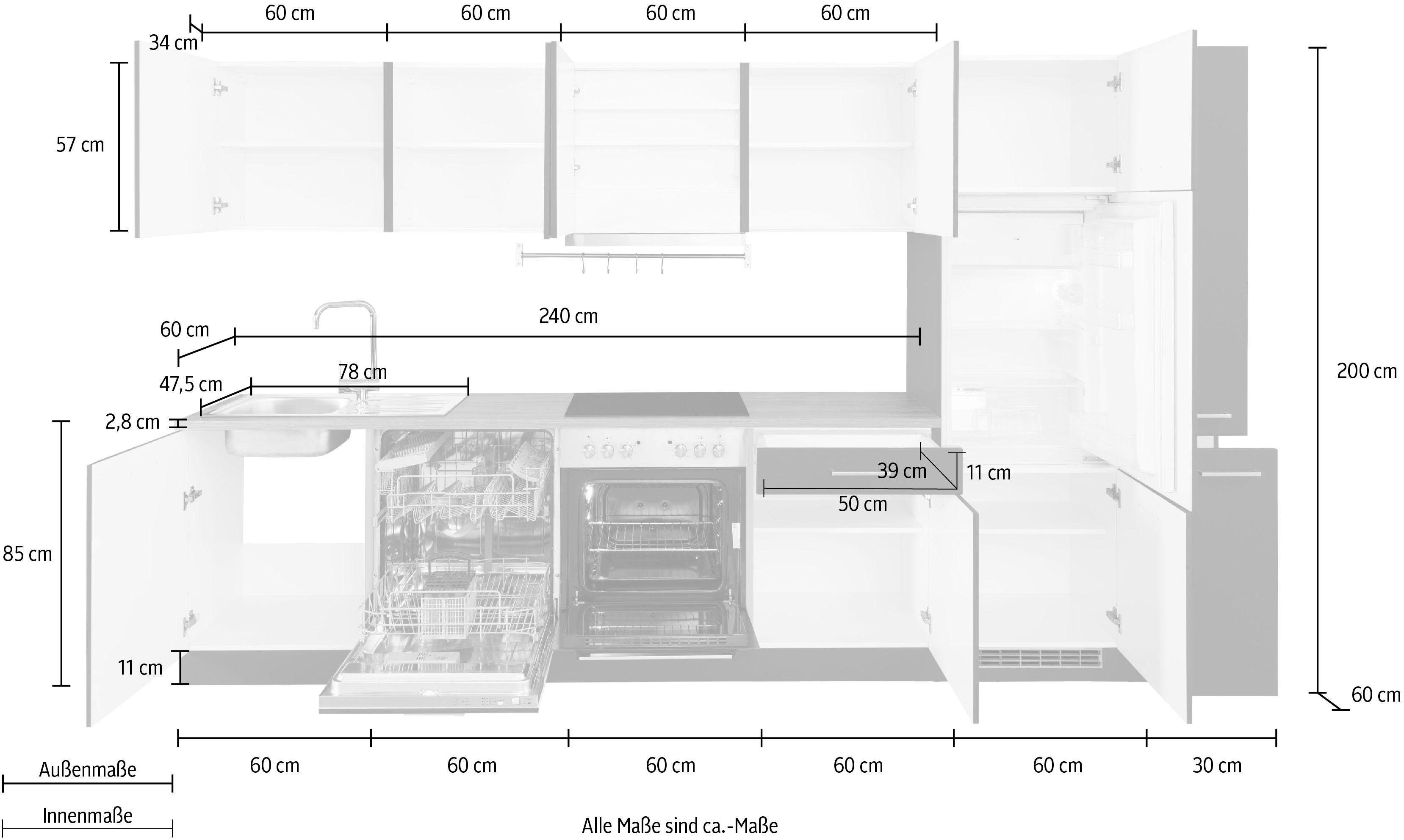 HELD MÖBEL Küchenzeile Kehl, mit E-Geräten, Breite 330 cm, inkl. Kühlschrank und Geschirrspüler