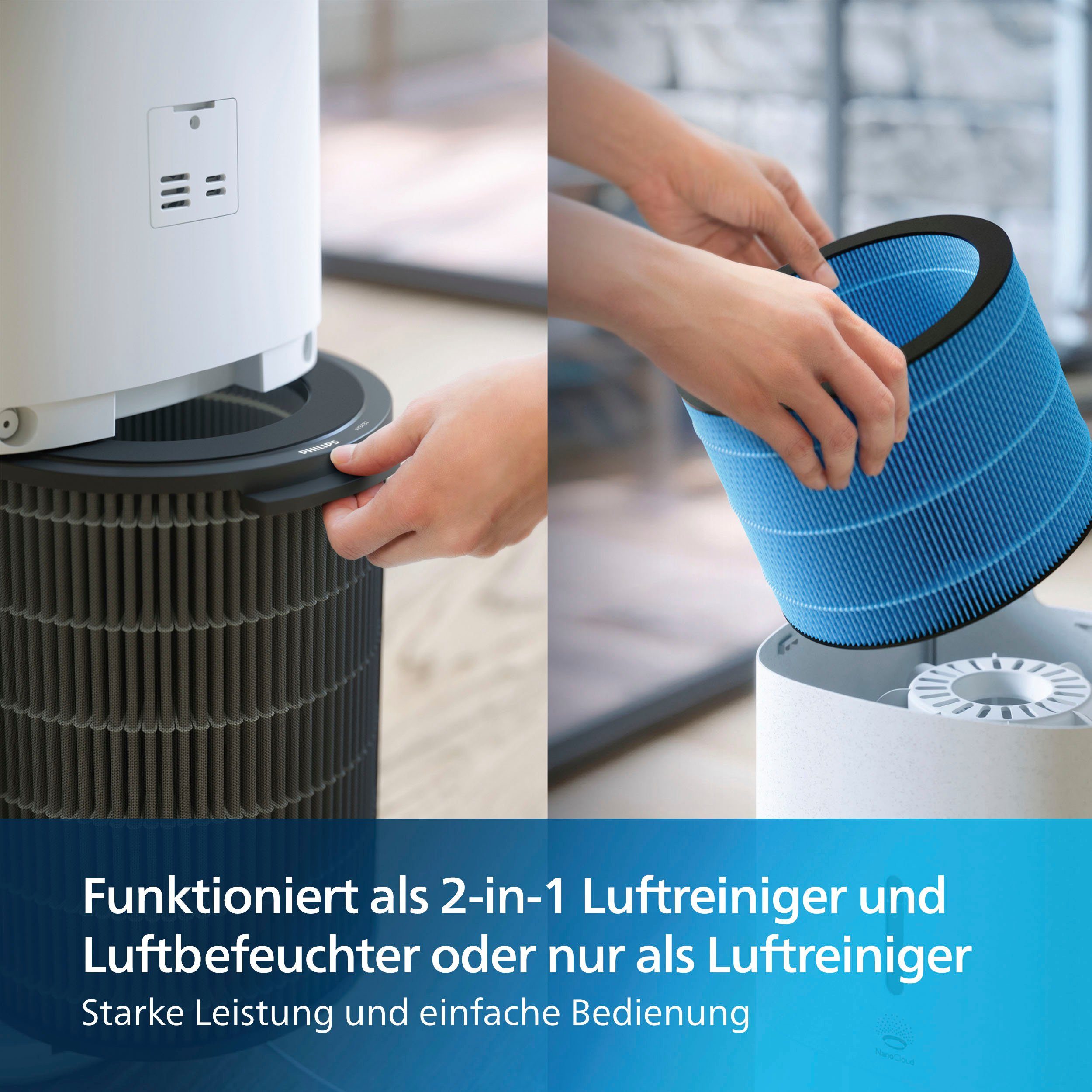 Philips Kombigerät Luftbefeuchter und -reiniger AC3737/10 3000 Series, für 131 m² Räume, mit 505 m³/h CADR und 650 ml/h Befeuchtungsrate, WLAN, Air+ App