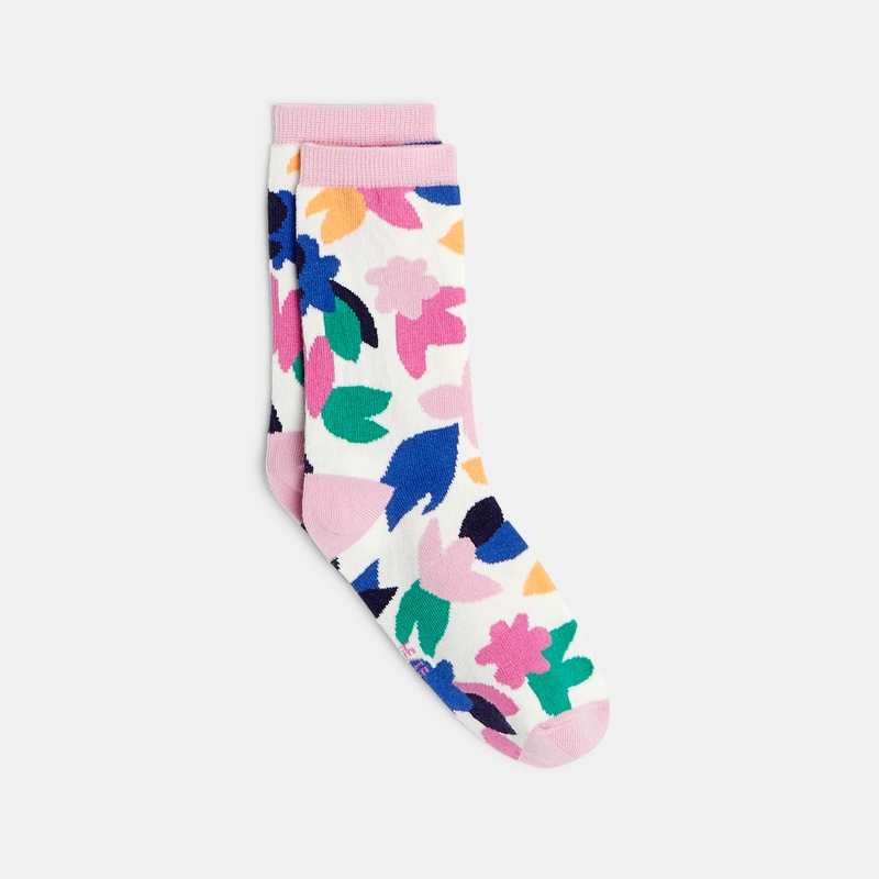 Chaussettes fille jacquard inspiration papier découpé fleuri violettes Catimini