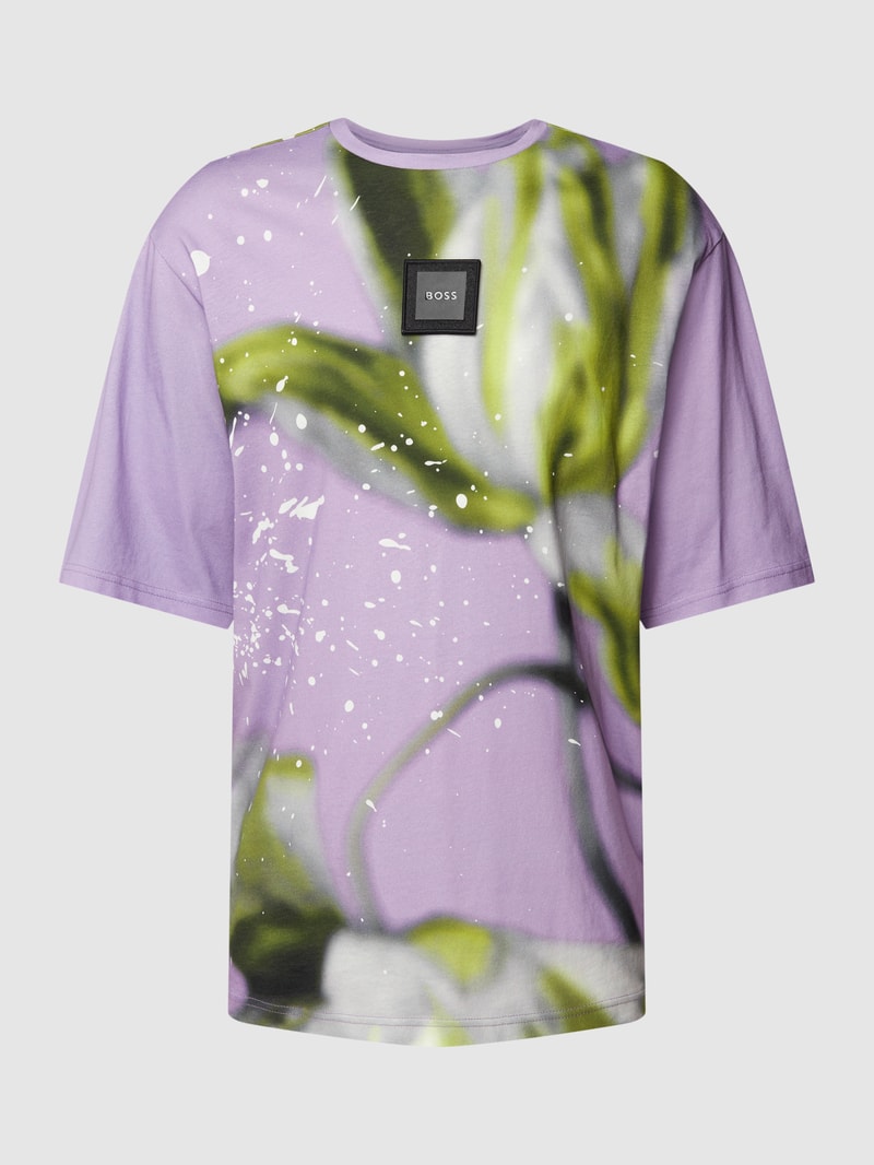 T-Shirt mit Label-Patch Modell 'Timono Lotus' in flieder