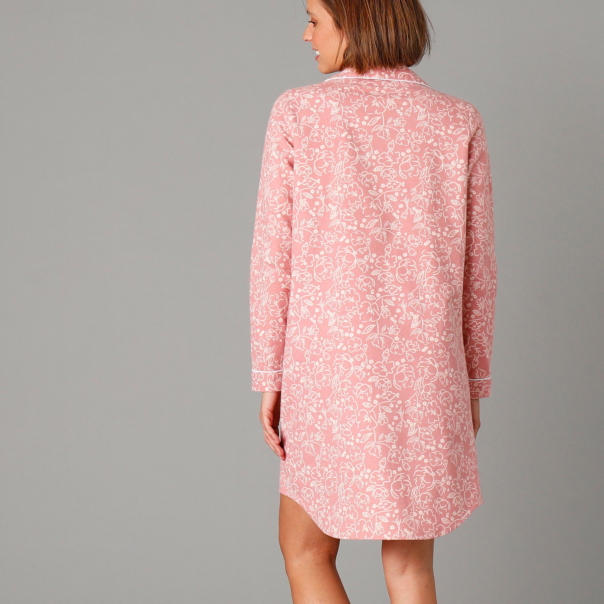 Chemise de nuit en pilou forme liquette imprimé fleurs