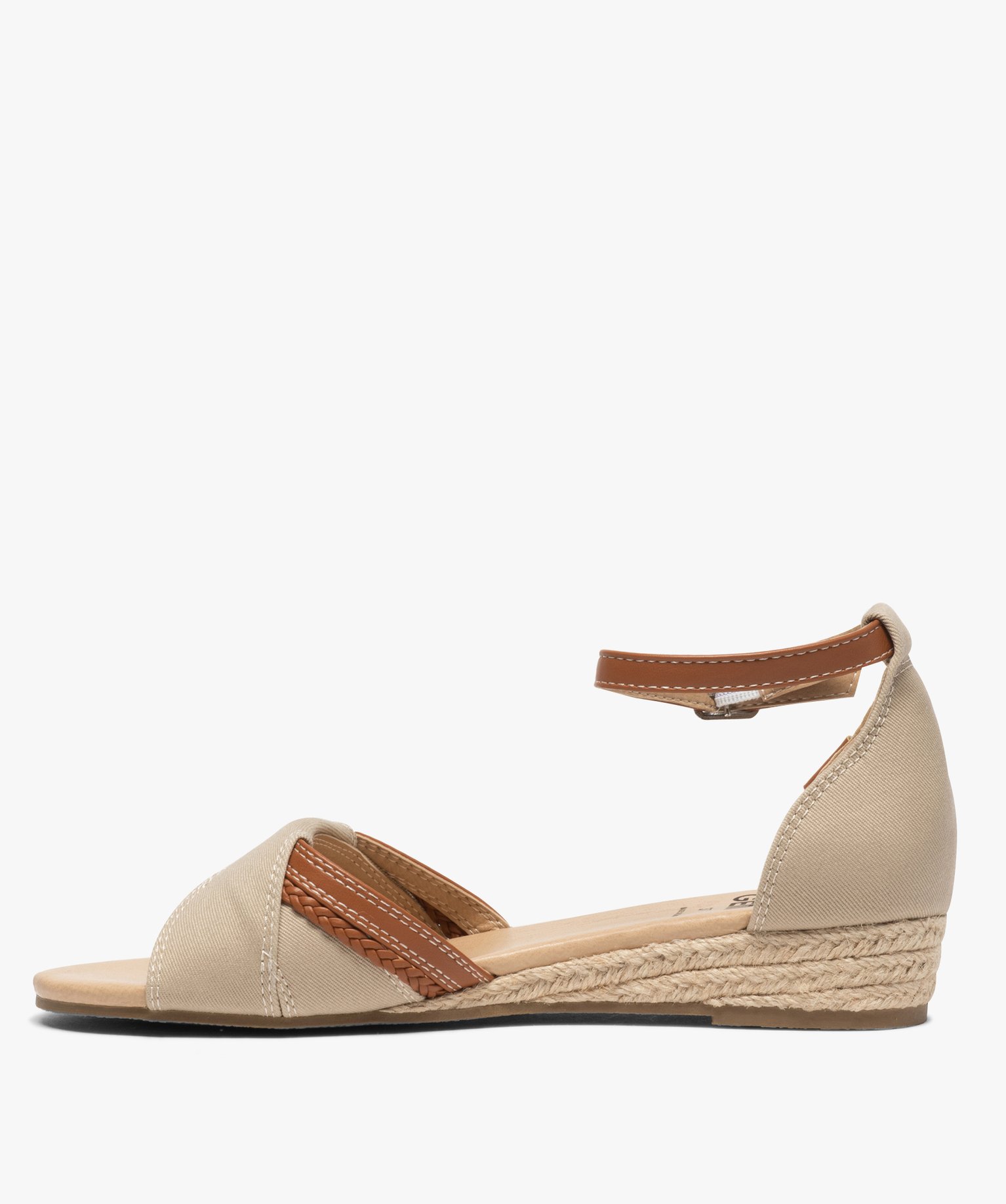 Sandales femme à petit talon compensé dessus toile beige | GEMO