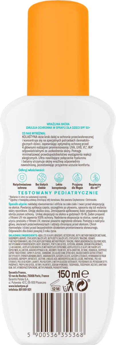 Kolastyna Sun Kids SPF50+ - Заштитна емулзија за осетљиву кожу за децу, спреј SPF 50+ 150 мл