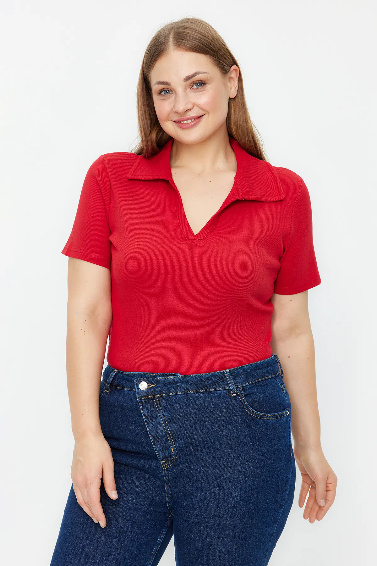 Trendyol Curve  Rote schnurgebundene Strickbluse TBBSS22BZ0750