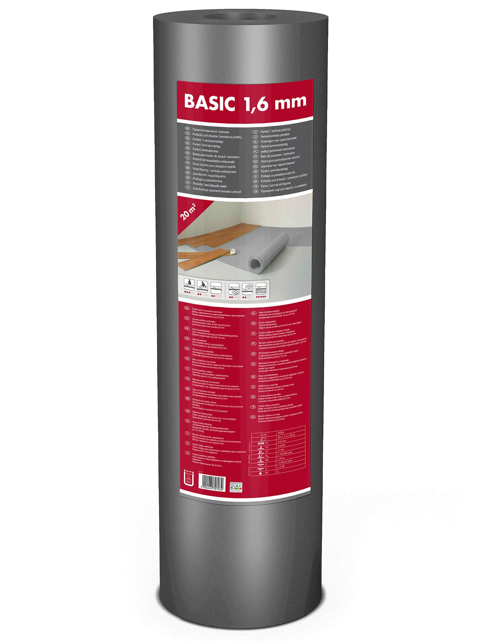 Base 1,6mm Parkett- und Laminatunterl Dämmunterlage, Hellgrau
